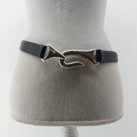 Chico's Accessories - Chicos Women's Black Genuine Leather Silver Distressed Buckle 1" wide Small Med